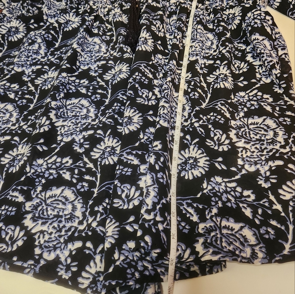 Blue Floral Swim Cover-up Ellos Sz 1X Beach Flowy Tie Waist Vacation Resort wear - Picture 6 of 7